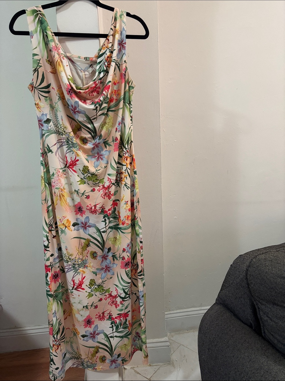 Cream Floral Cowl-Neck Maxi Dress